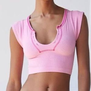 UO Out from Under Go for Gold Pink Seamless Top M/L NWT